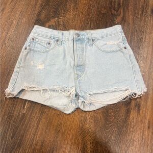 Light Blue Distressed Denim Shorts